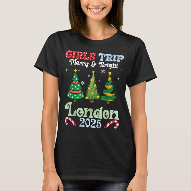 Camiseta Girls Trip Merry Bright Christmas In London Vacati (Frente)