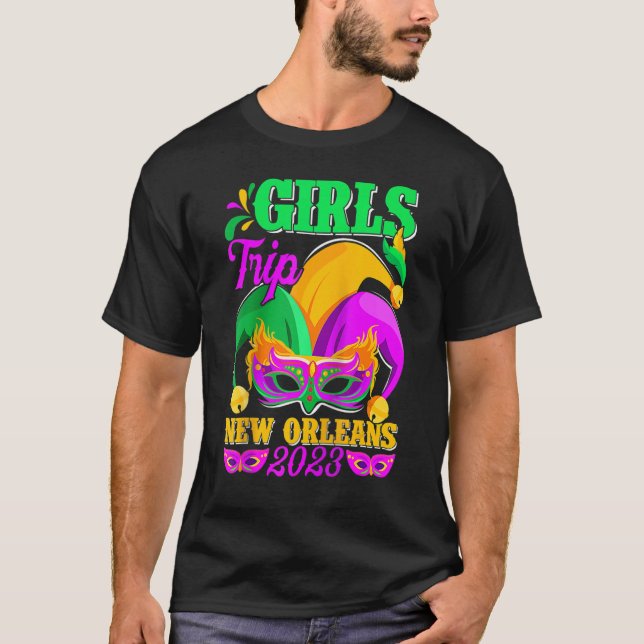 Camiseta Girls Trip New Orleans 2023 Funny Jester Mask Mard (Frente)