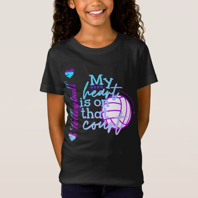 Camiseta Girls Voleibol Meu Coração está no Tribunal (Frente)