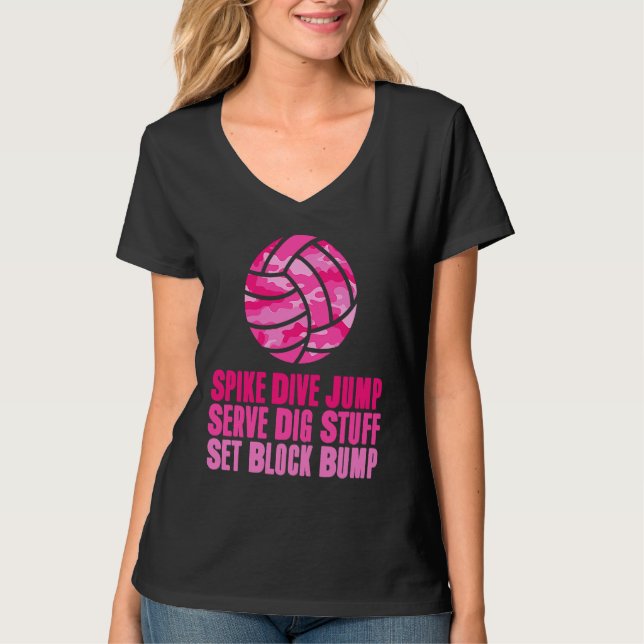 Camiseta Girls' Volleyball Teens Spike Dive Player Pink Cam (Frente)