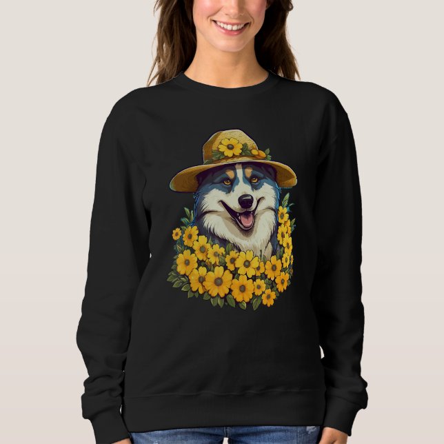 Camiseta Girls Women Mom Siberian Husky Dog Sunflower Puppy (Frente)
