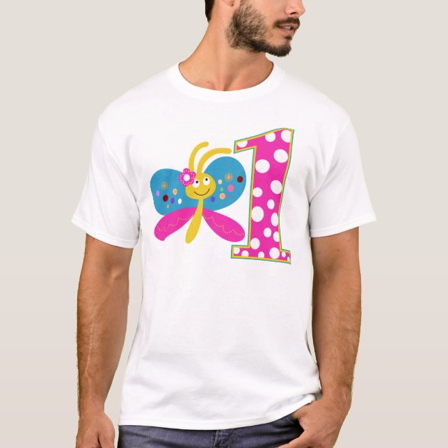 Camiseta Girly Butterfly Primeiro Aniversário (Frente)