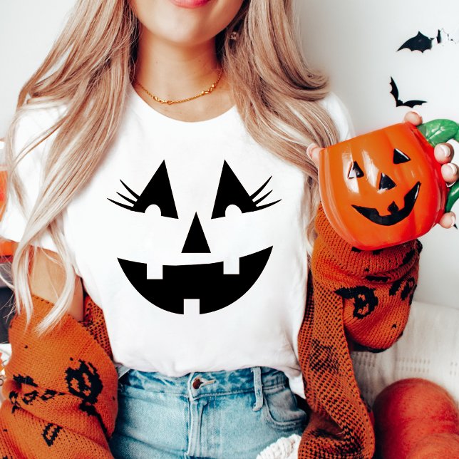 Camiseta Girly Jack-O-Lanterna Pumpkin Face Halloween (Girly Jack-O-Lantern Pumpkin Face Halloween T-Shirt)