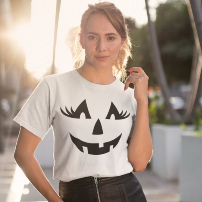 Camiseta Girly Jack-o-lanterna Pumpkin Rosto Halloween (Criador carregado)