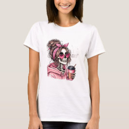 Camiseta Girly Messy Bun Esqueleto Óculos de Sol Coração Ro