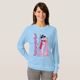 Camiseta Girly Snowman Com Padrão De Neve Rosa