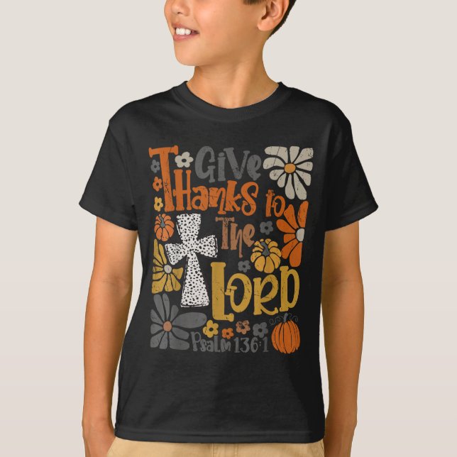 Camiseta Give Thanks To The Lord Floral Boho Retro Thanksgi (Frente)
