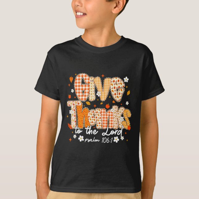 Camiseta Give Thanks To The Lord Lace Christian Fall Autumn (Frente)