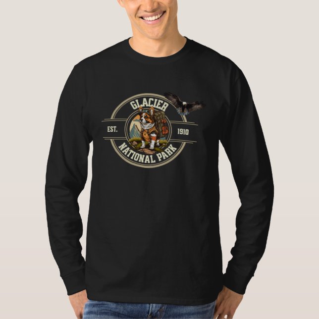 Camiseta Glacier National Park Dog Hiker Eagle Flying Outdo (Frente)