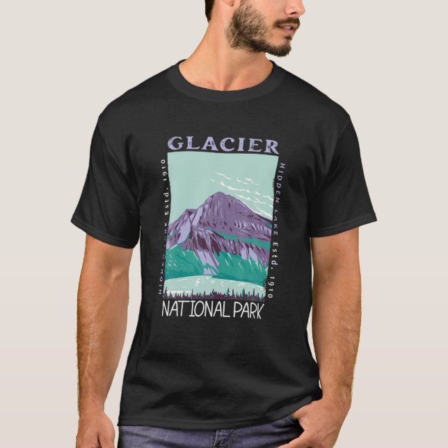 Camiseta Glacier National Park Hidden Lake Montana Distress (Frente)