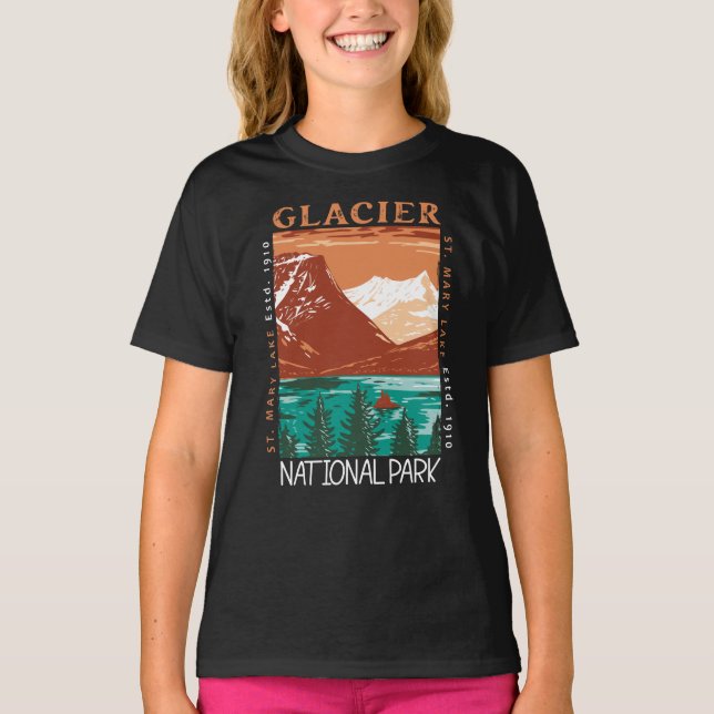 Camiseta Glacier National Park Montana Vintage em desgosto (Frente)