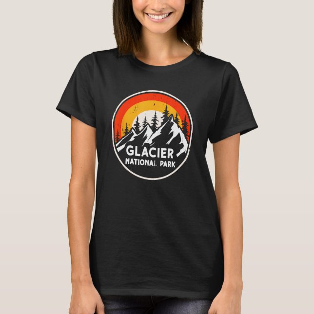 Camiseta Glacier National Park Mountain Trees & Sun Camping (Frente)