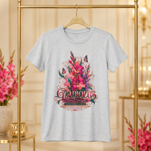 Camiseta Gladíolo Força Eterna Flor de Nascimento de Agosto