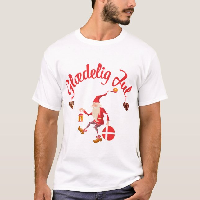 Camiseta Glaedelig jul danish feliz Natal denmark nisse (Frente)