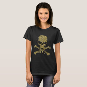 Camiseta Glam ao crânio Dourado do osso