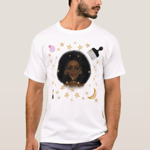 Camiseta Glam Black Woman Afro Hair pic batom rosa