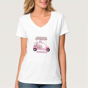 Camiseta Glam Glitz Monograma Nome cor-de-rosa Carrinho Dia