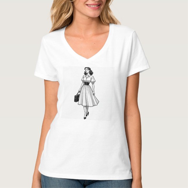 Camiseta Glamour da Moda dos Anos 1950 (Frente)