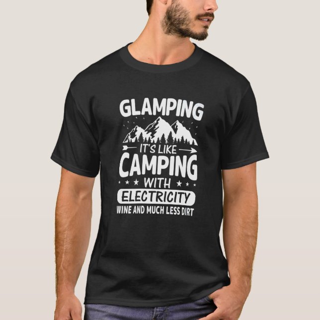 Camiseta Glamping É Como Acampar com Eletricidade Vinho L (Frente)