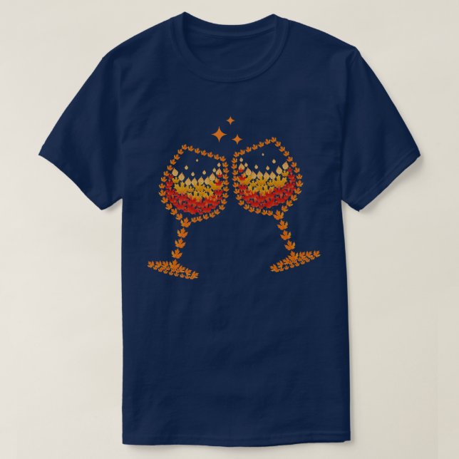 Camiseta Glass Of Wine Maple Leaf Autumn Fall Funny Drink W (Frente do Design)
