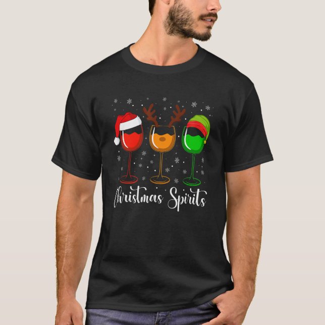 Camiseta Glasses Of Wine Christmas Spirits Xmas Lights Elf  (Frente)