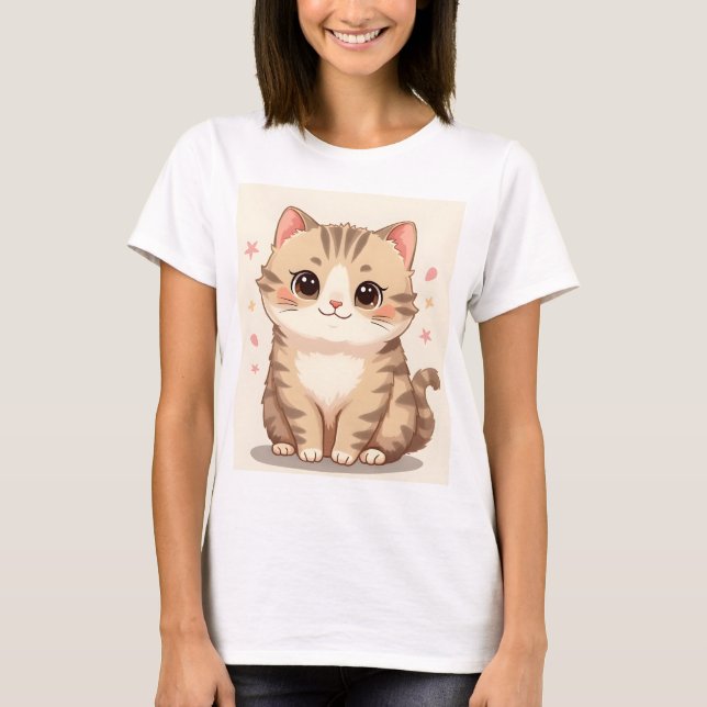 Camiseta Gleeful Cat: Bela Arte Kawaii Kitten para Qualquer (Frente)