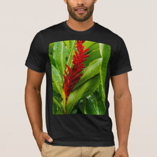 Camiseta Glistening Red Ginger Flower and Rain-Kissed Leave