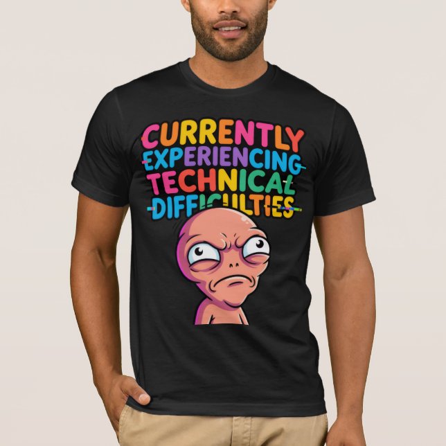 Camiseta Glitch Alien Tech Difficulties — Geek Div (Frente)