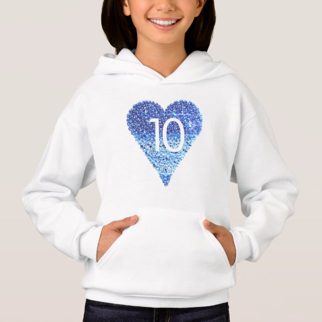 Camiseta Glitter Blue Heart 10th Birthday (Frente)