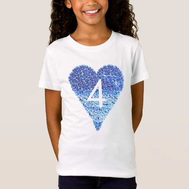 Camiseta Glitter Blue Heart 4th Birthday (Frente)