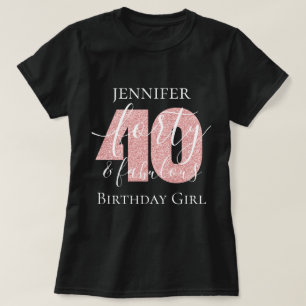 Camiseta Glitter de aniversário de 40 Fab, Dourado, com Ro