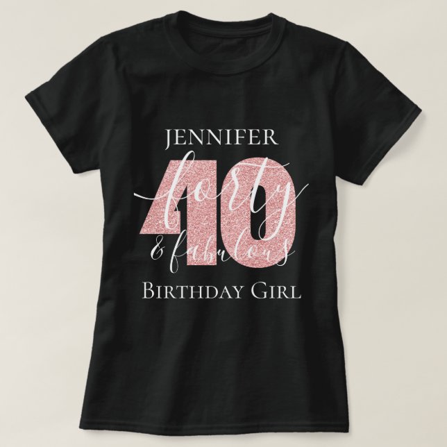 Camiseta Glitter de aniversário de 40 Fab, Dourado, com Ros (Frente do Design)