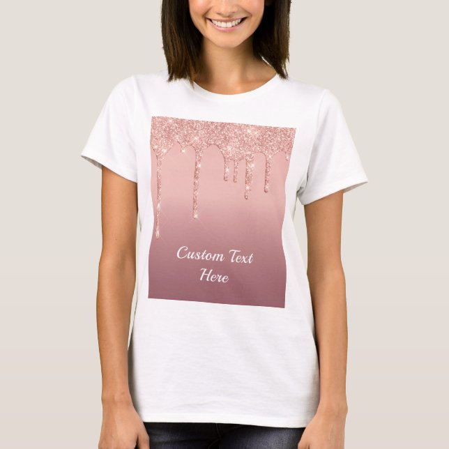 Camiseta Glitter Dourada rosa com o Nome do Texto (Frente)