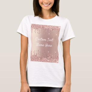 Camiseta Glitter Dourada rosa com o Nome do Texto