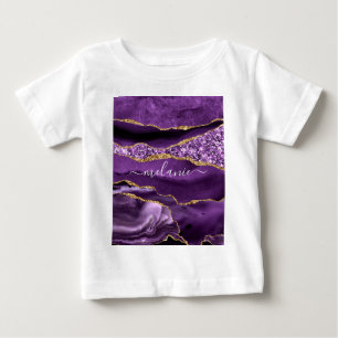 Camiseta Glitter Dourado Roxo Nome Personalizado Baby T Shi