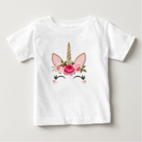 Glitter Dourado & Unicórnio Floral Rosa na Moda