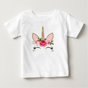 Camiseta Glitter Dourado & Unicórnio Floral Rosa na Moda