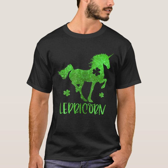 Camiseta Glitter Lepricorn Irish Lucky Shamrock Clover Rua  (Frente)