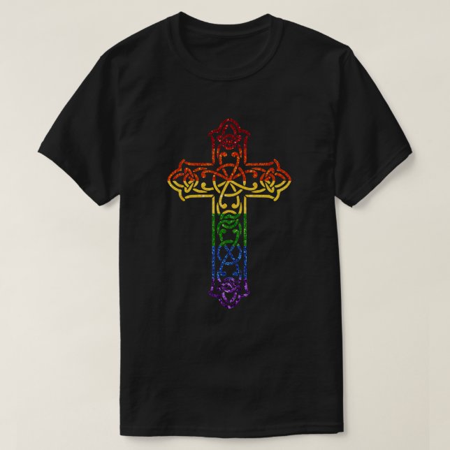 Camiseta Glitter LGBT Cruz Arco-Íris (Frente do Design)