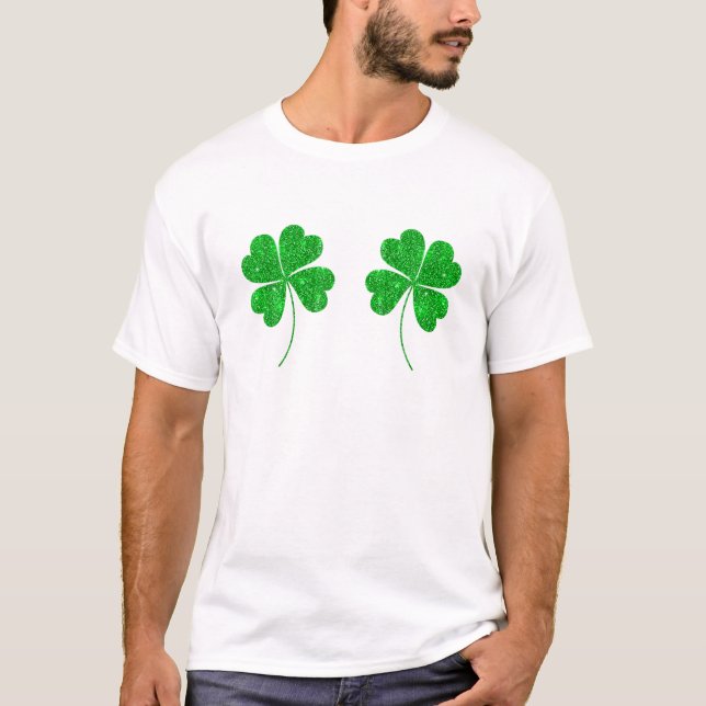 Camiseta Glitter Shamrock Bikini Adulto Engraçado St Patric (Frente)
