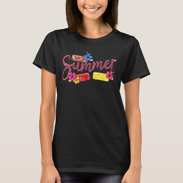 Camiseta Glitter Summer Ice Pop e Hibiscus Design (Frente)