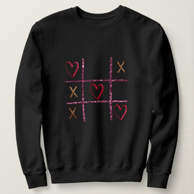 Camiseta Glitter Tic Tac Toe Gráfico | Namorados XOXO (Frente do Design)