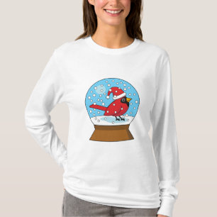 Camiseta Globo de Neve com Cardeal Vermelho Bonito