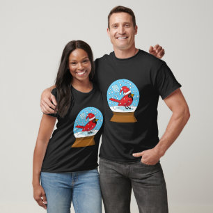 Camiseta Globo de Neve com Cardeal Vermelho Bonito