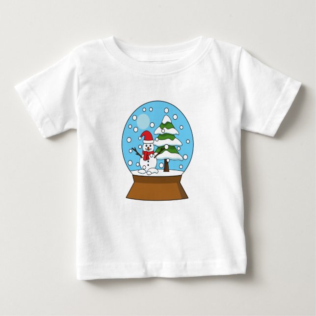 Camiseta Globo de Neve com Snowman e Pine Tree (Frente)