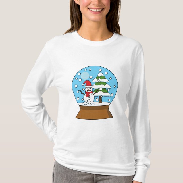Camiseta Globo de Neve com Snowman e Pine Tree (Frente)