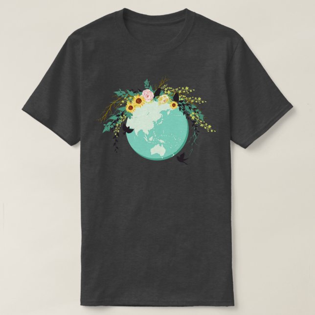 Camiseta Globo Floral do Dia da Terra Cura (Frente do Design)