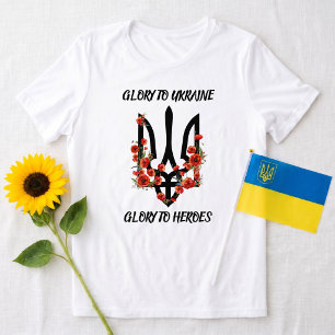 Camiseta Glória à UCRÂNIA. Glória aos Heróis. Tryzub.