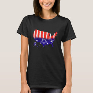 Camiseta Glória Vermelha Branca e Azul Tie Dye Mapa dos EUA