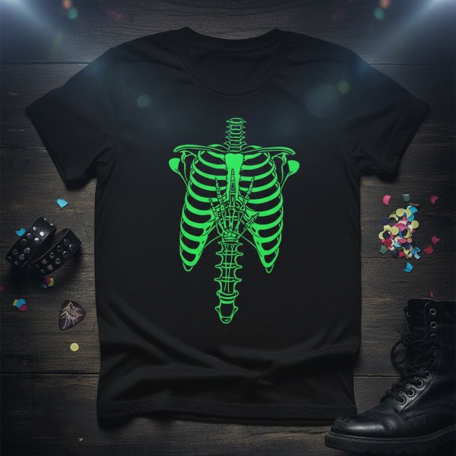 Camiseta Glow-in-the-Dark Skeleton Ribcage & Handprint (Criador carregado)